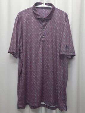 Johnnie-O "Rowell" Performance Polo Shirt Mens 2XL Lake Red Blue Micro-Dot Print